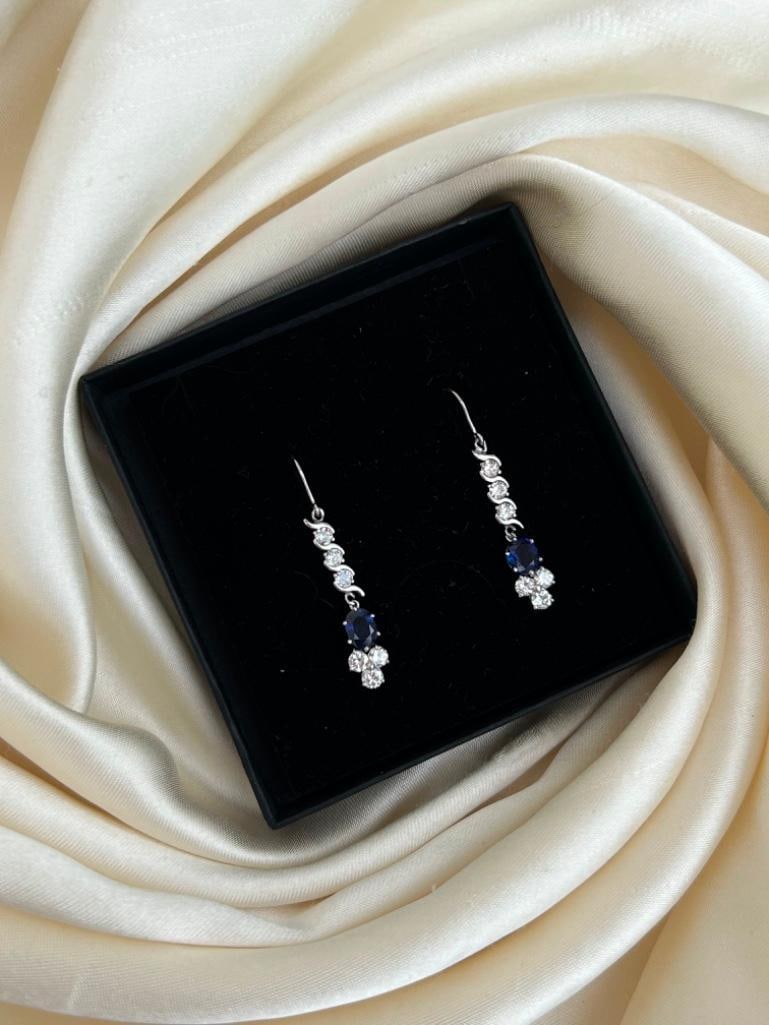 Beautiful Sapphire and Diamond White Gold Drop Earrings - 3