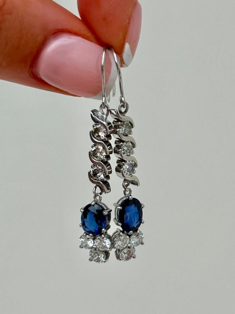 Beautiful Sapphire and Diamond White Gold Drop Earrings - 5