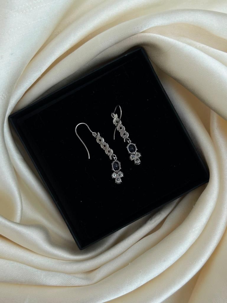 Beautiful Sapphire and Diamond White Gold Drop Earrings - 6