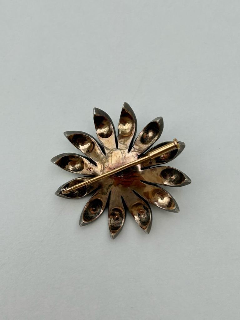 Antique Diamond and Pearl Large Flower Brooch - 5