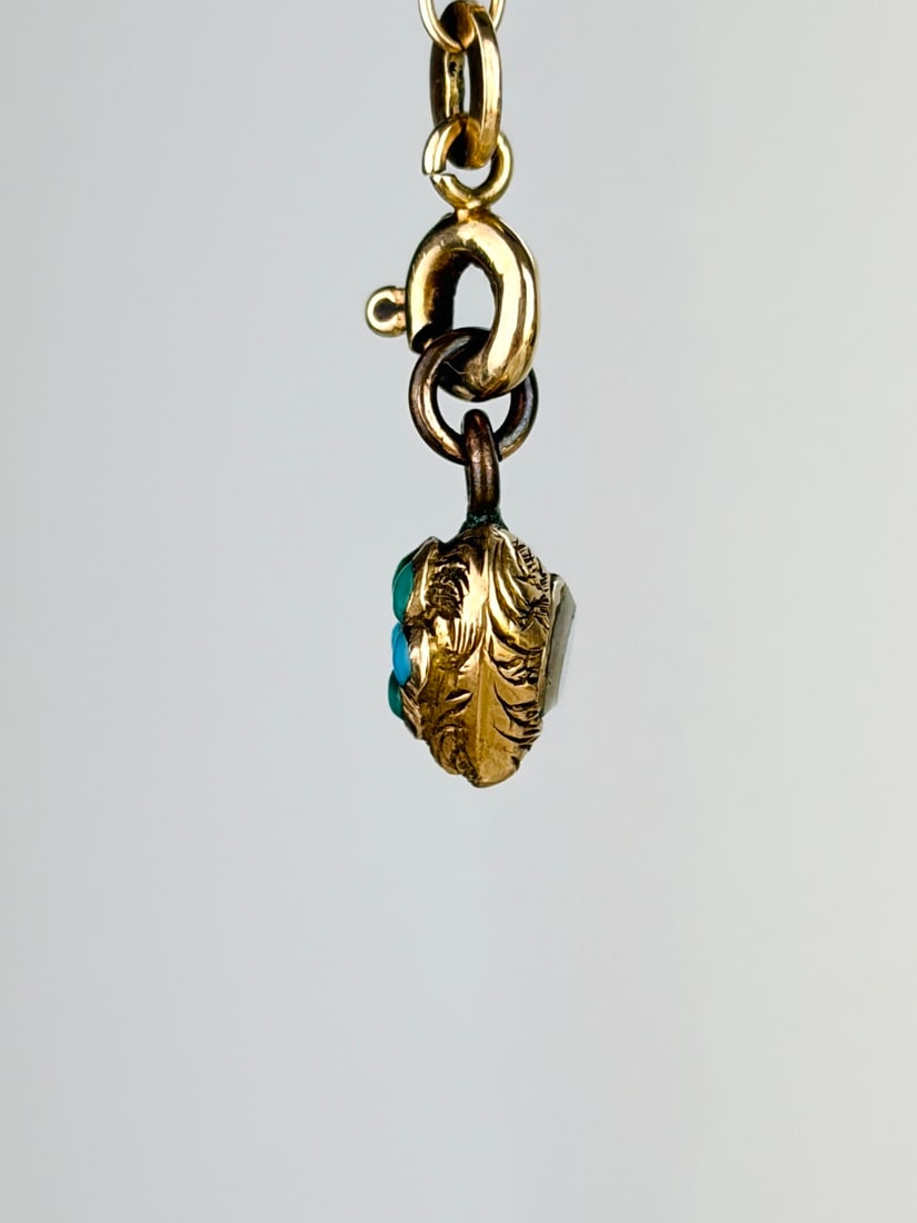 Tiny Antique Turquoise Heart Charm with Locket Back - 4