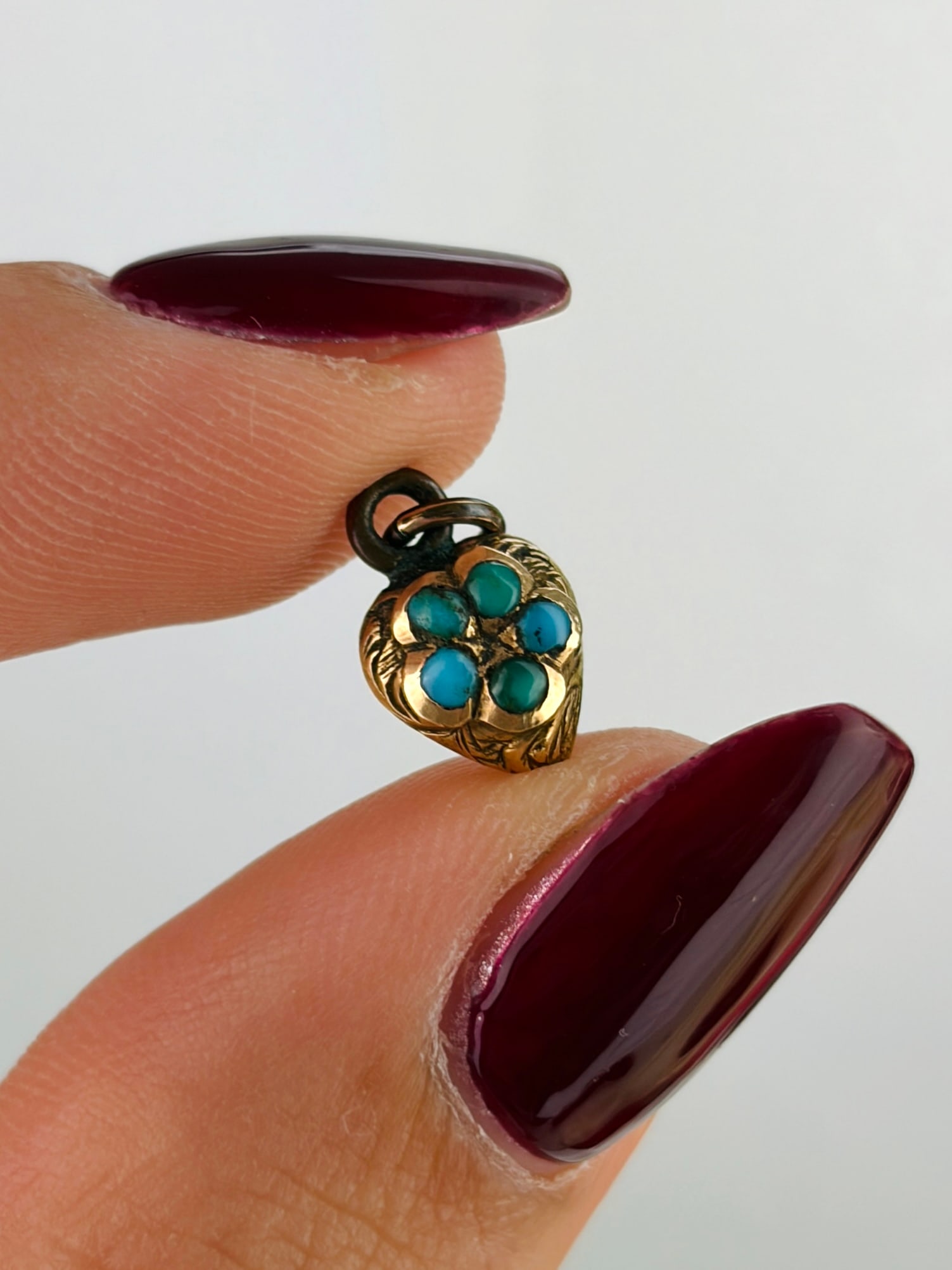 Tiny Antique Turquoise Heart Charm with Locket Back - 5