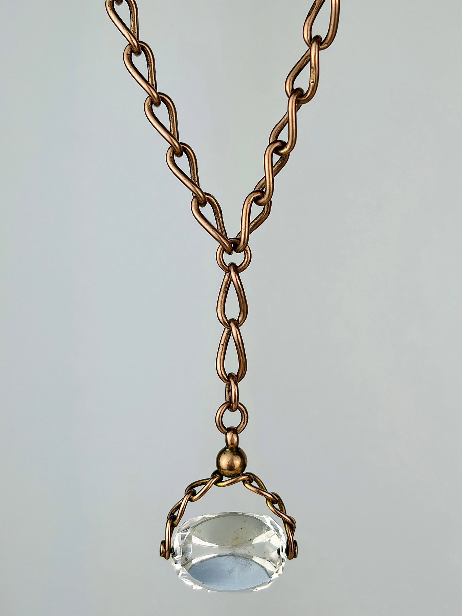 heavy antique double Albert chain necklace in 9ct gold with spinning fob seal pendant (1 of 8)