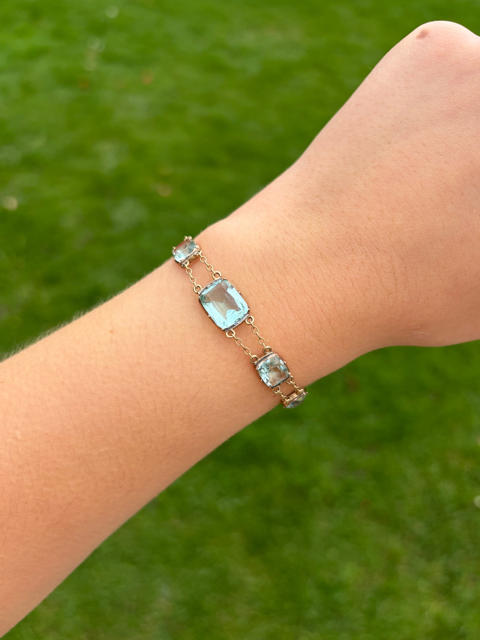 Antique Georgian Blue Paste Gold Bracelet - 13