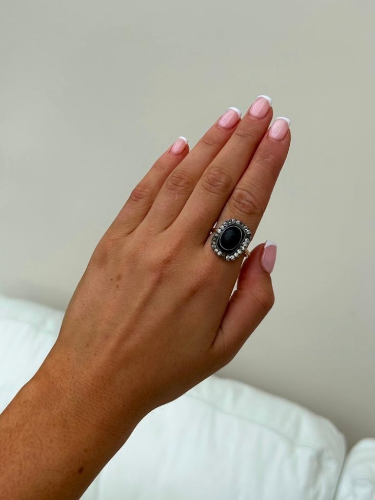 Antique Banded Agate and Paste Halo 9ct Gold Ring - 3