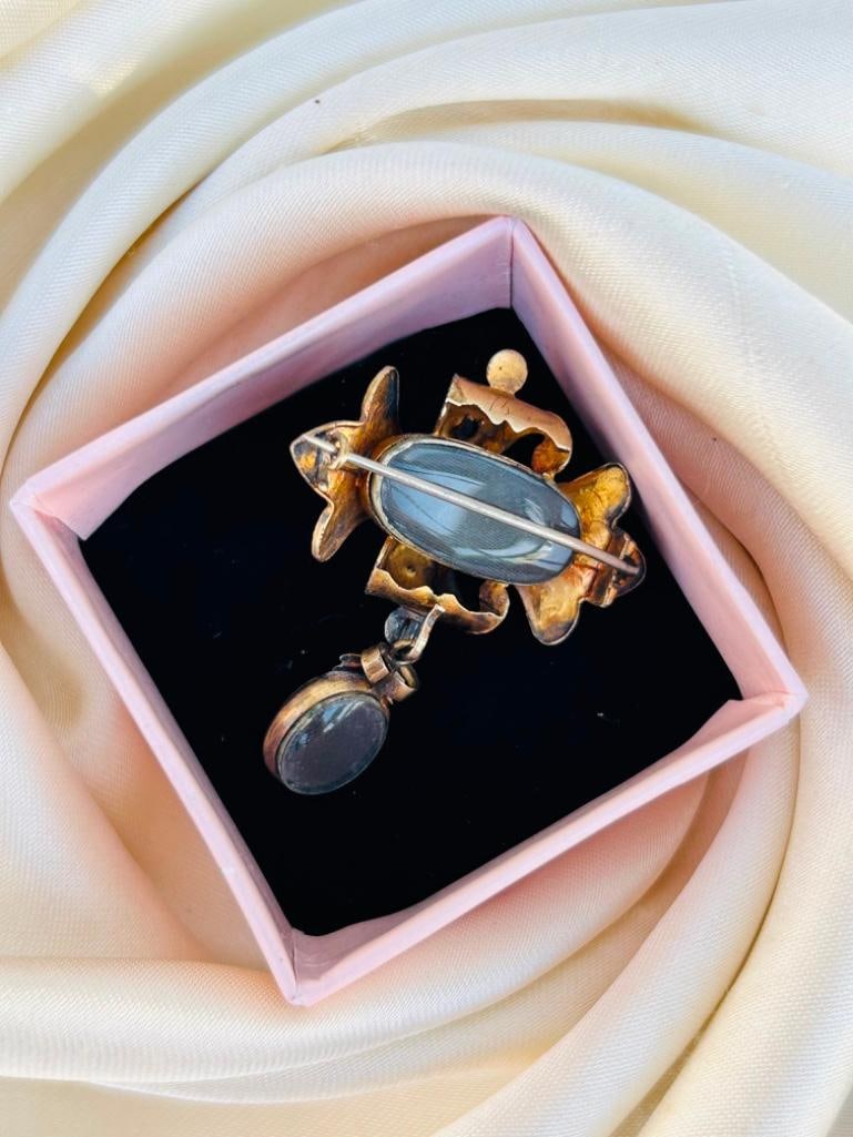 Antique Late Georgian Pink Paste Topaz Locket Back Double Brooch in 15ct Yellow Gold - 6