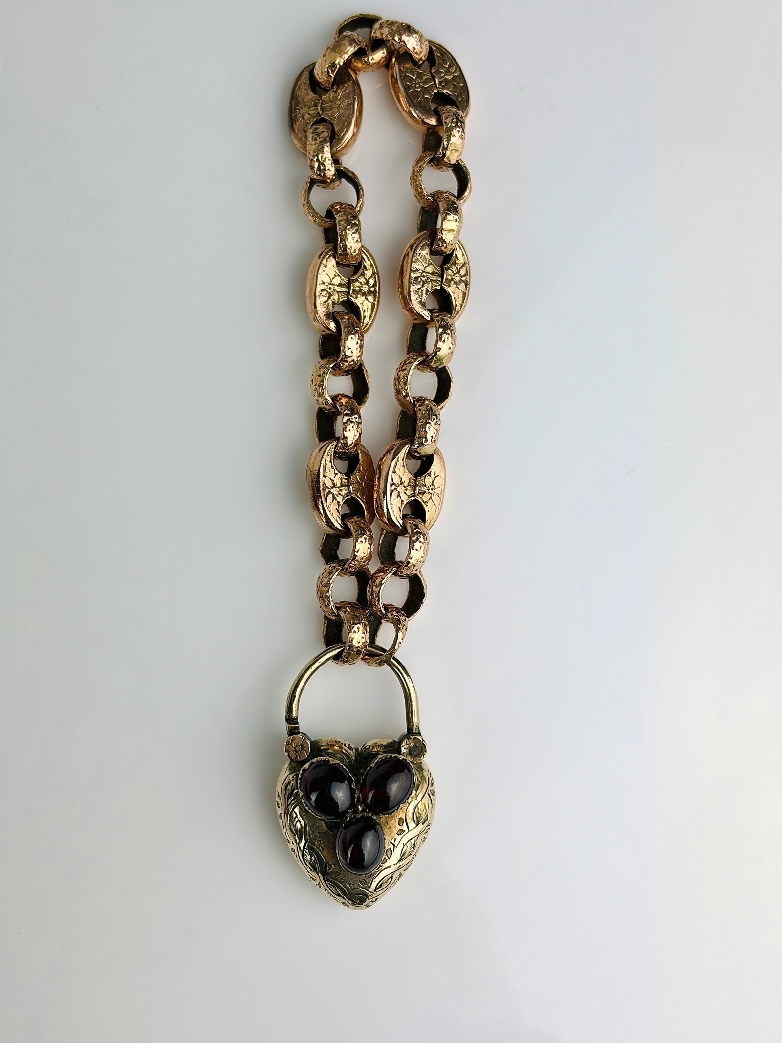 Antique cabochon garnet chunky gold locket back padlock bracelet - 5