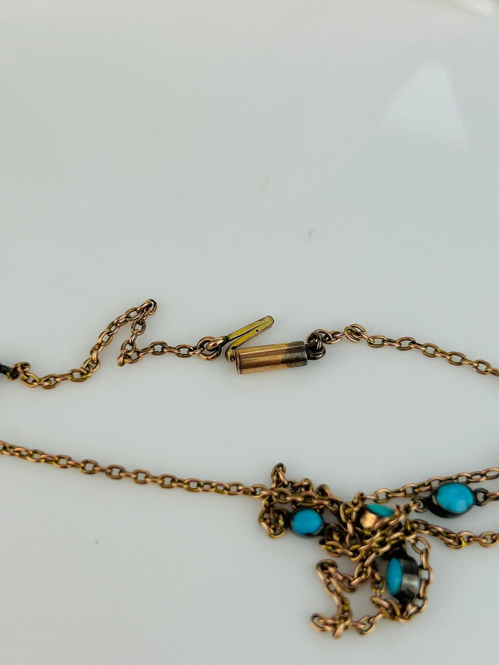 Antique BOXED Victorian 15ct Yellow Gold Turquoise and Pearl Flower Necklace - 8