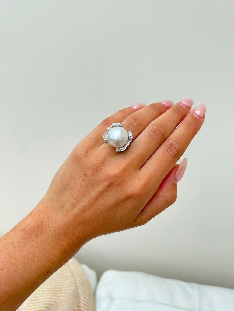 Huge 18ct white gold maybe pearl and diamond cocktail ring - 11
