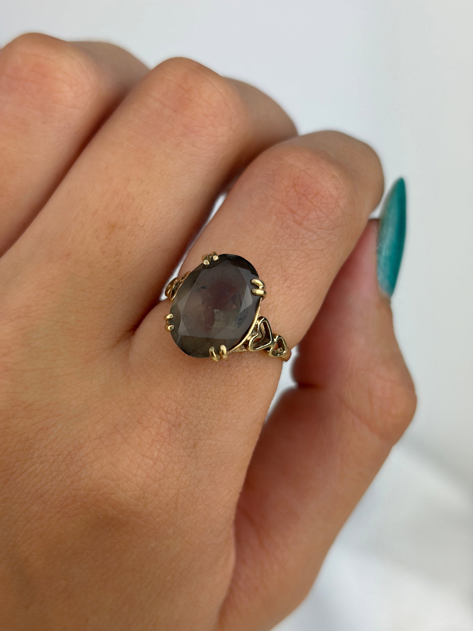 Vintage 9ct Yellow Gold Smokey Quartz Ring - 8