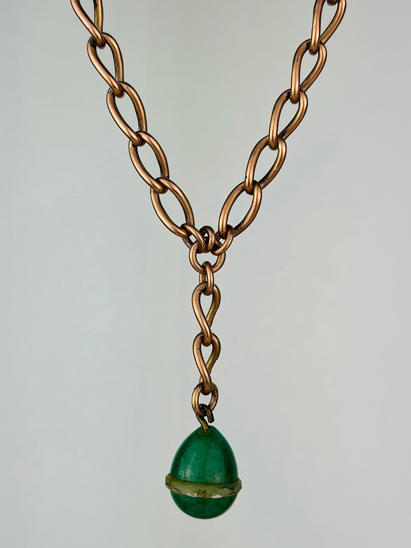 Antique heavy 9ct gold double Albert chain necklace with agate egg pendant and double dog clips (1 of 9)