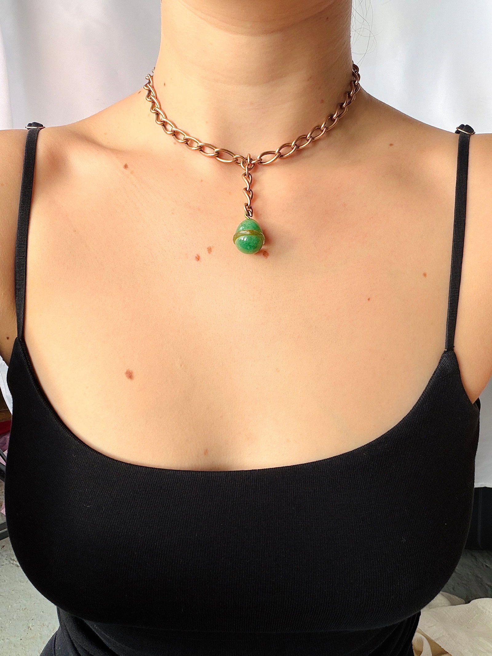 Antique heavy 9ct gold double Albert chain necklace with agate egg pendant and double dog clips - 7