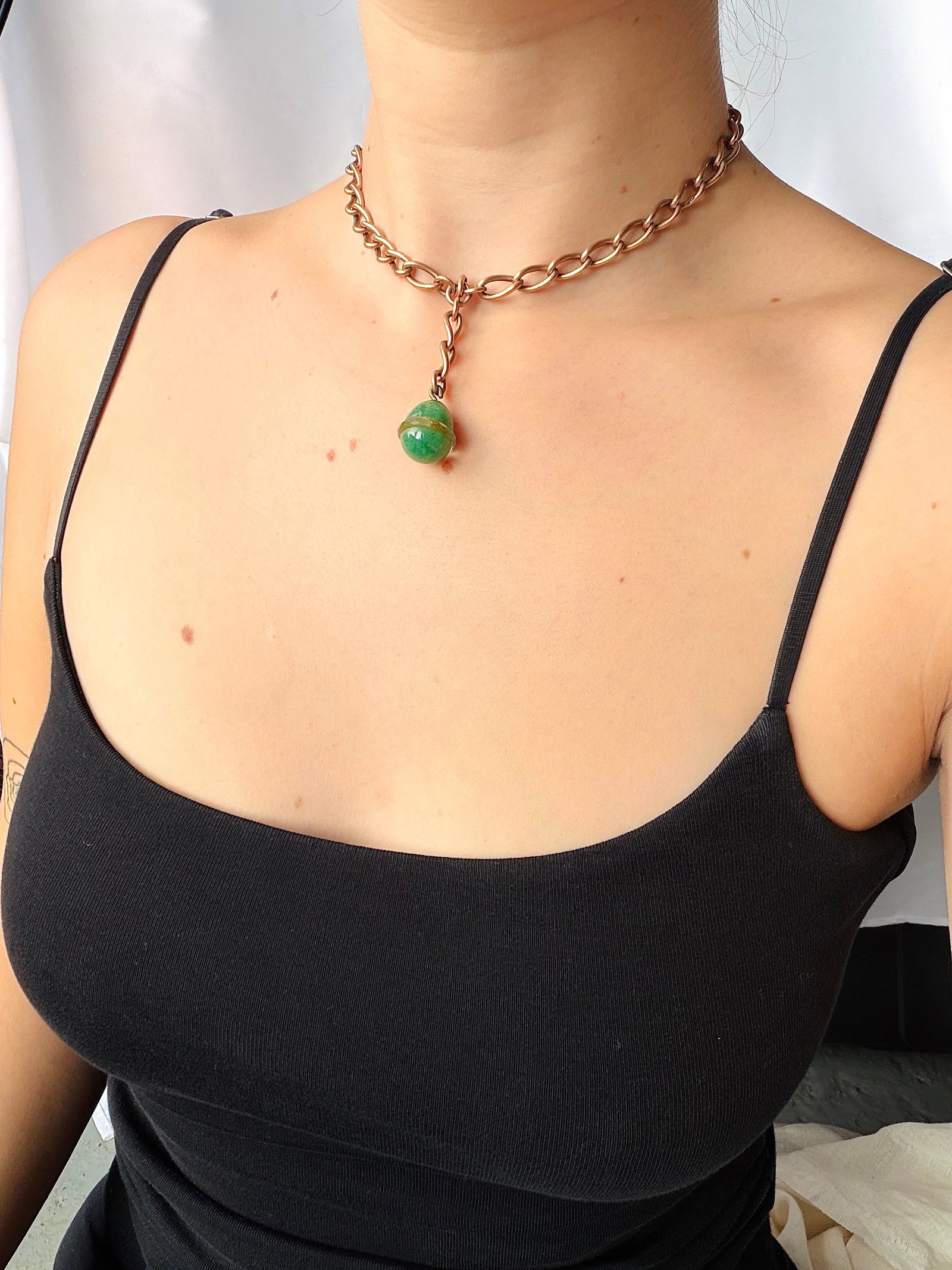 Antique heavy 9ct gold double Albert chain necklace with agate egg pendant and double dog clips - 8