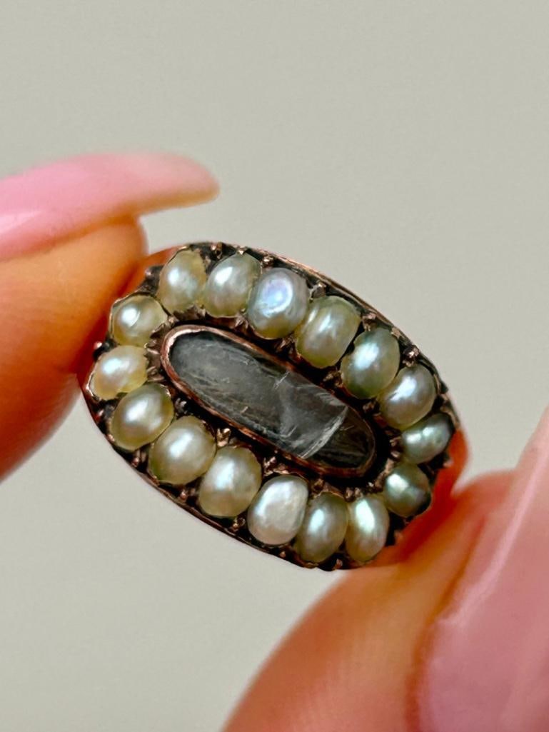 Chunky Georgian Era Pearl and Gold Locket Front Ring AF - 3