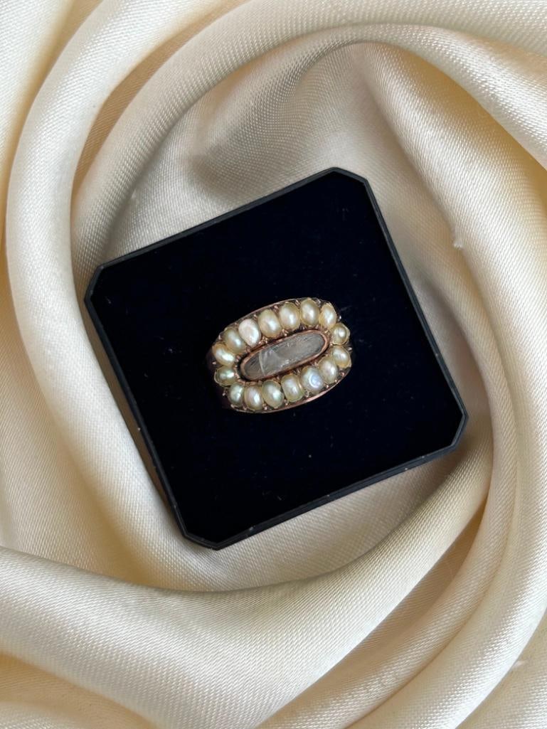 Chunky Georgian Era Pearl and Gold Locket Front Ring AF - 5