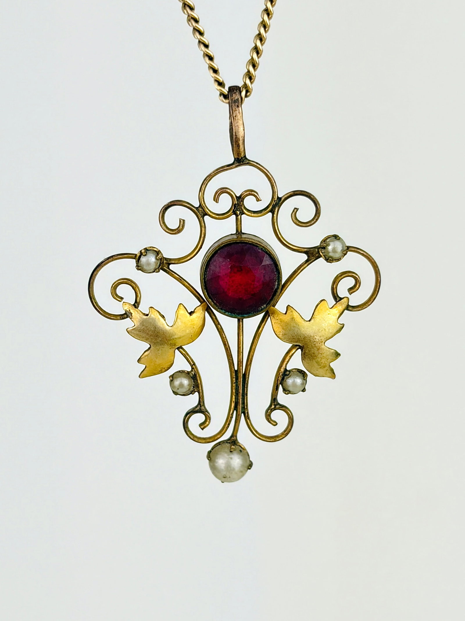 Sweet Red Stone and Pearl Pendant (1 of 5)
