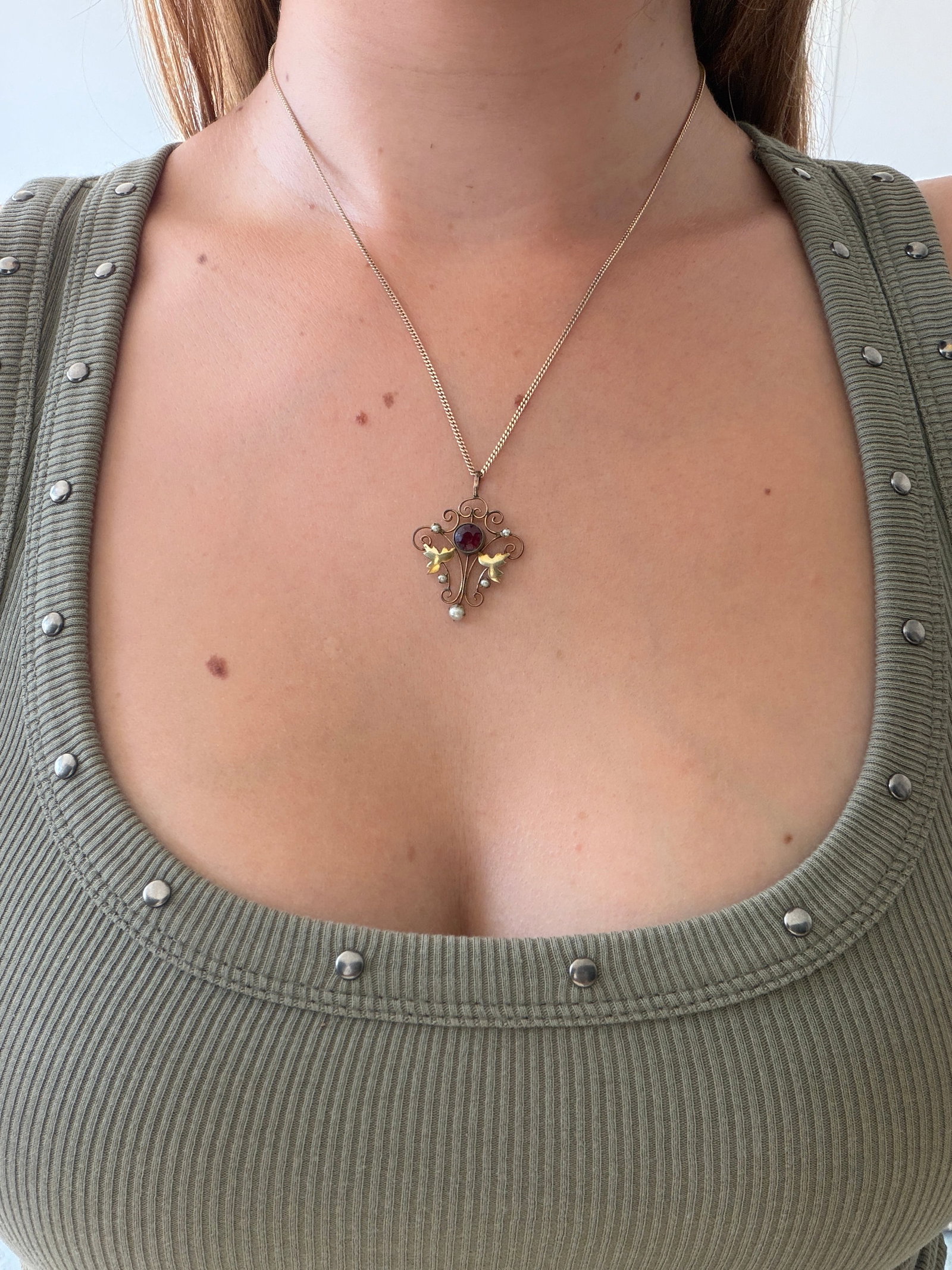 Sweet Red Stone and Pearl Pendant - 2