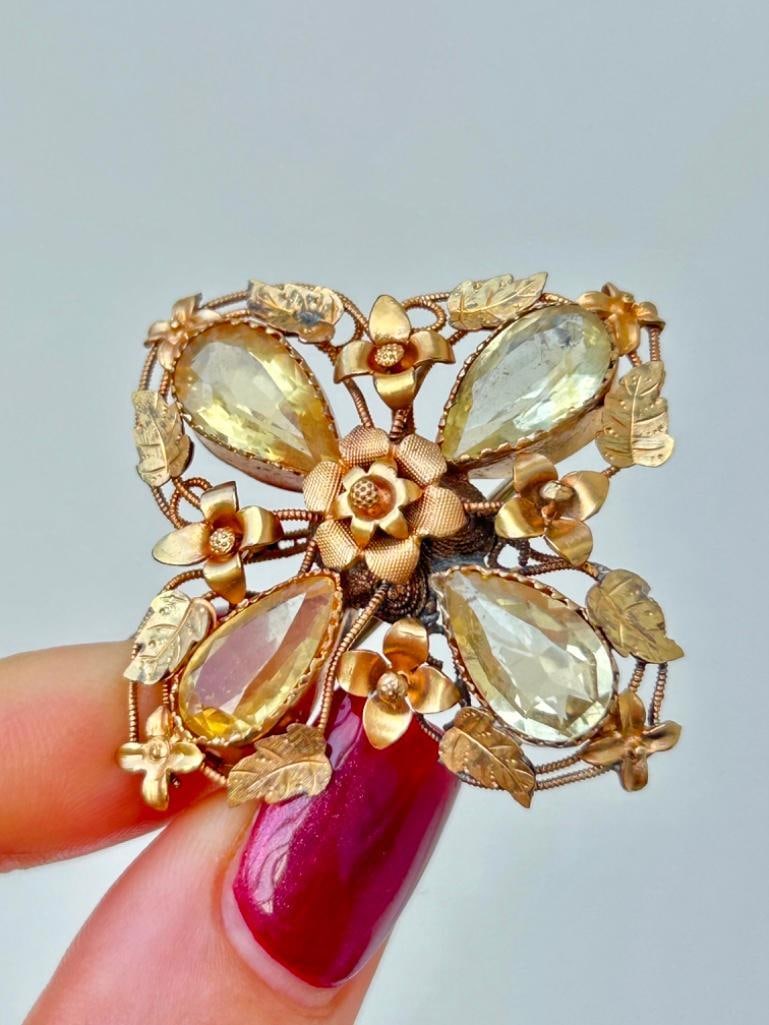 Antique Large Gold and Citrine Floral Brooch - 6