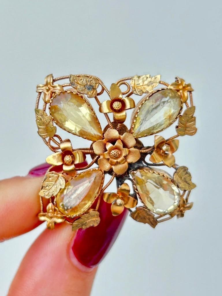 Antique Large Gold and Citrine Floral Brooch - 7