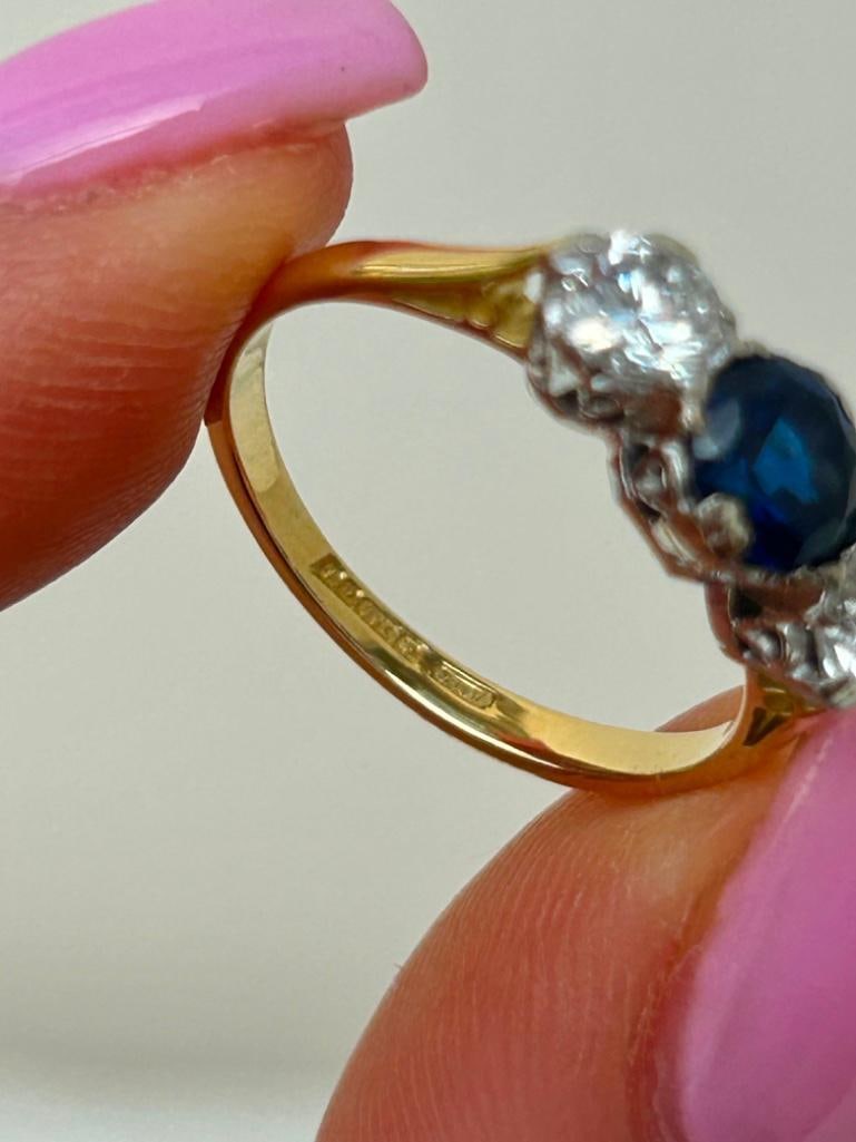 Antique Sapphire and Diamond 3 Stone Ring in 18ct Gold Designer A.M.G - 5