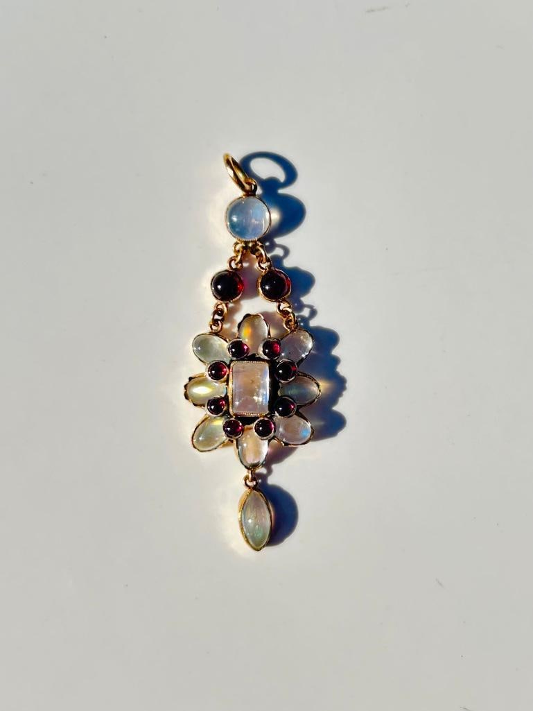 *Antique Moonstone and Ruby Gold Drop Pendant - 13
