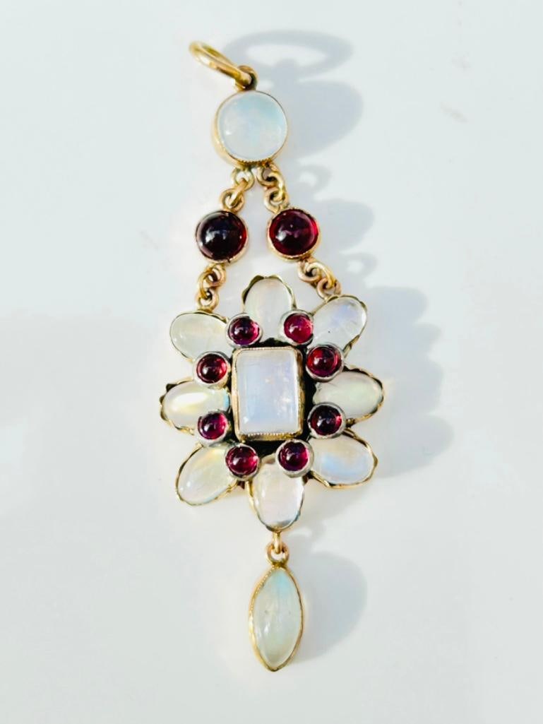 *Antique Moonstone and Ruby Gold Drop Pendant - 4