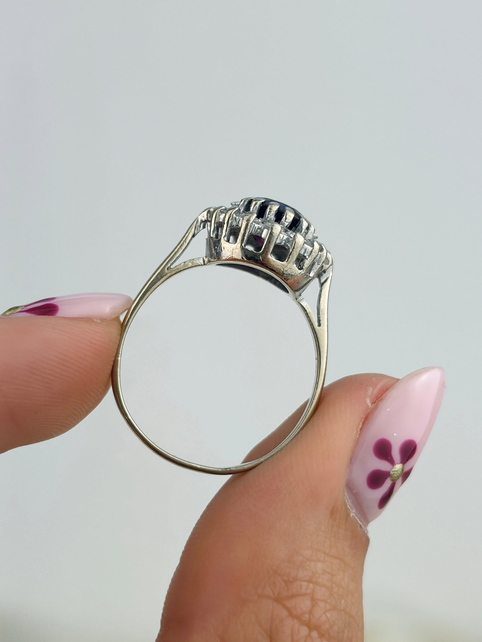18CT WHITE GOLD PINK TOURMALINE AND DIAMOND CLUSTER RING - 6