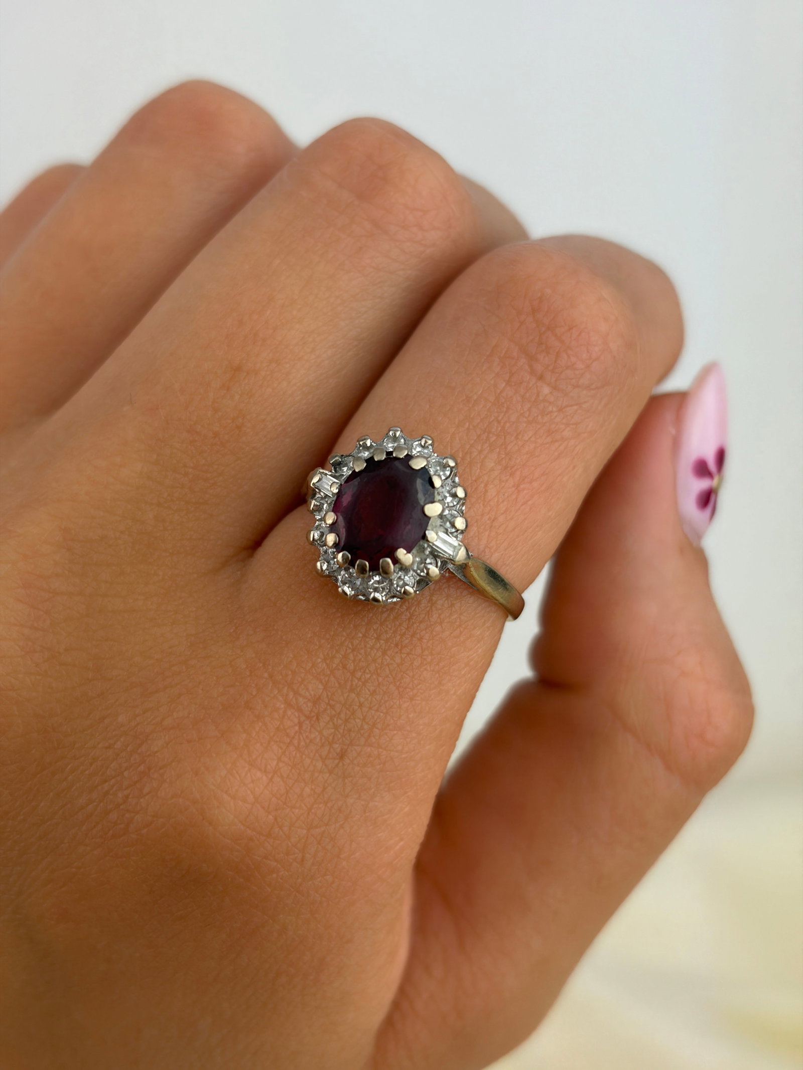 18CT WHITE GOLD PINK TOURMALINE AND DIAMOND CLUSTER RING - 9