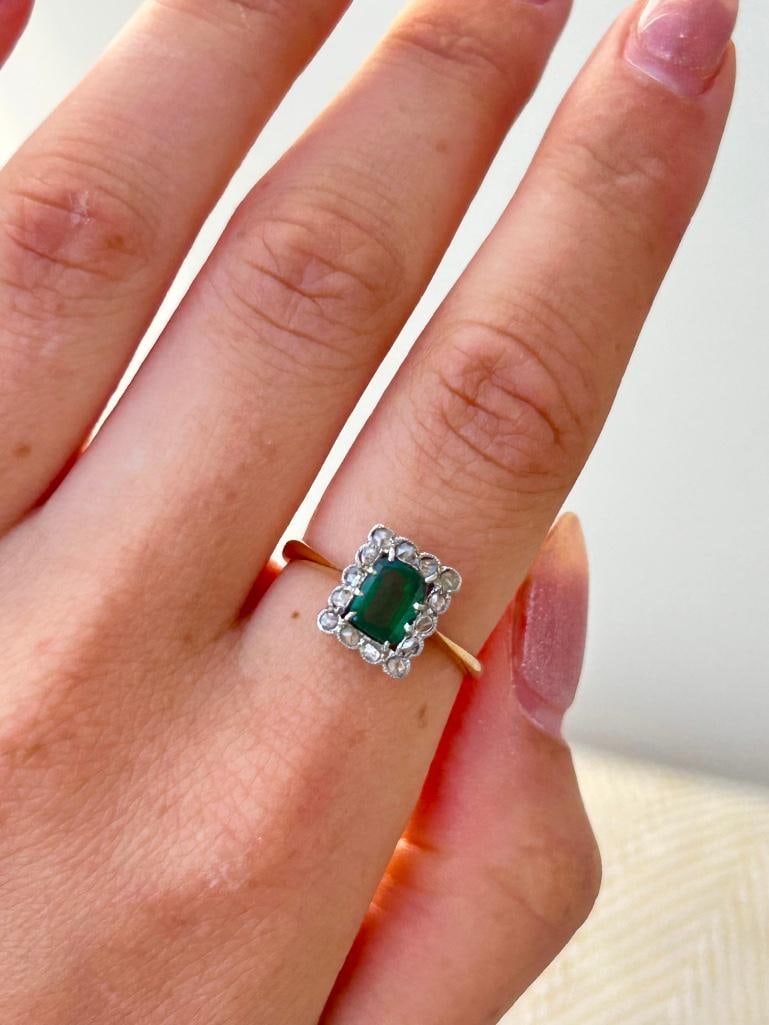 *18ct Yellow Gold and Platinum Green Tourmaline and Diamond Panel Ring - 12