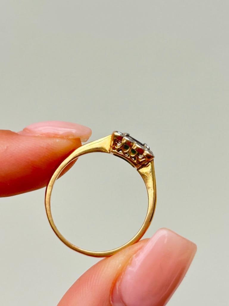 *18ct Yellow Gold and Platinum Green Tourmaline and Diamond Panel Ring - 9