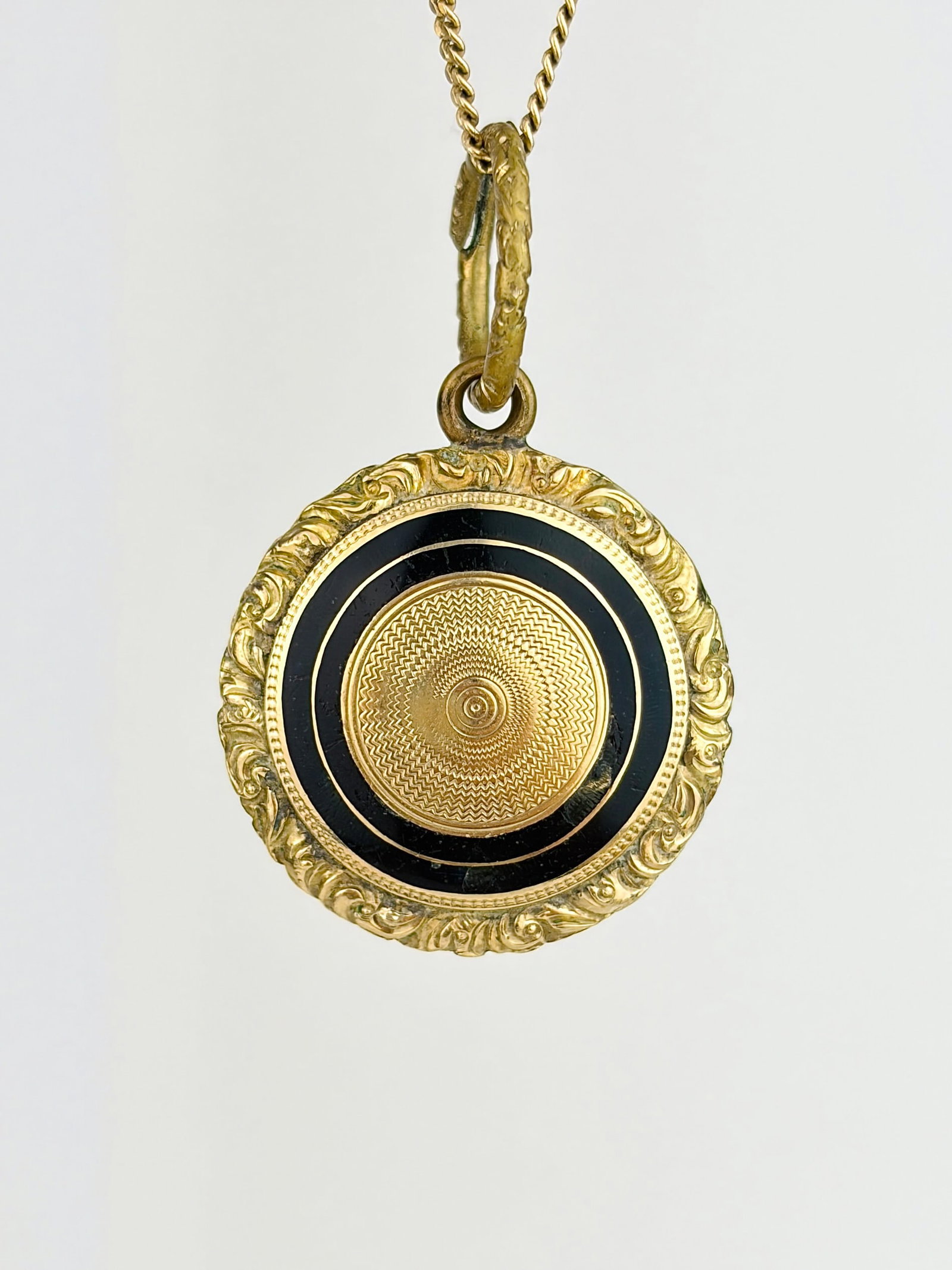 Antique Enamel Engraved Hair Locket Back Mourning Pendant: Antique Enamel Engraved Hair Locket Back Mourning Pendant Stunning details!
