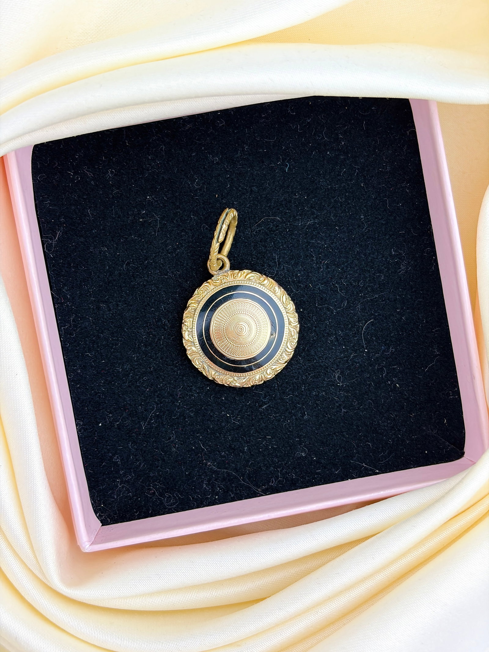 Antique Enamel Engraved Hair Locket Back Mourning Pendant - 6