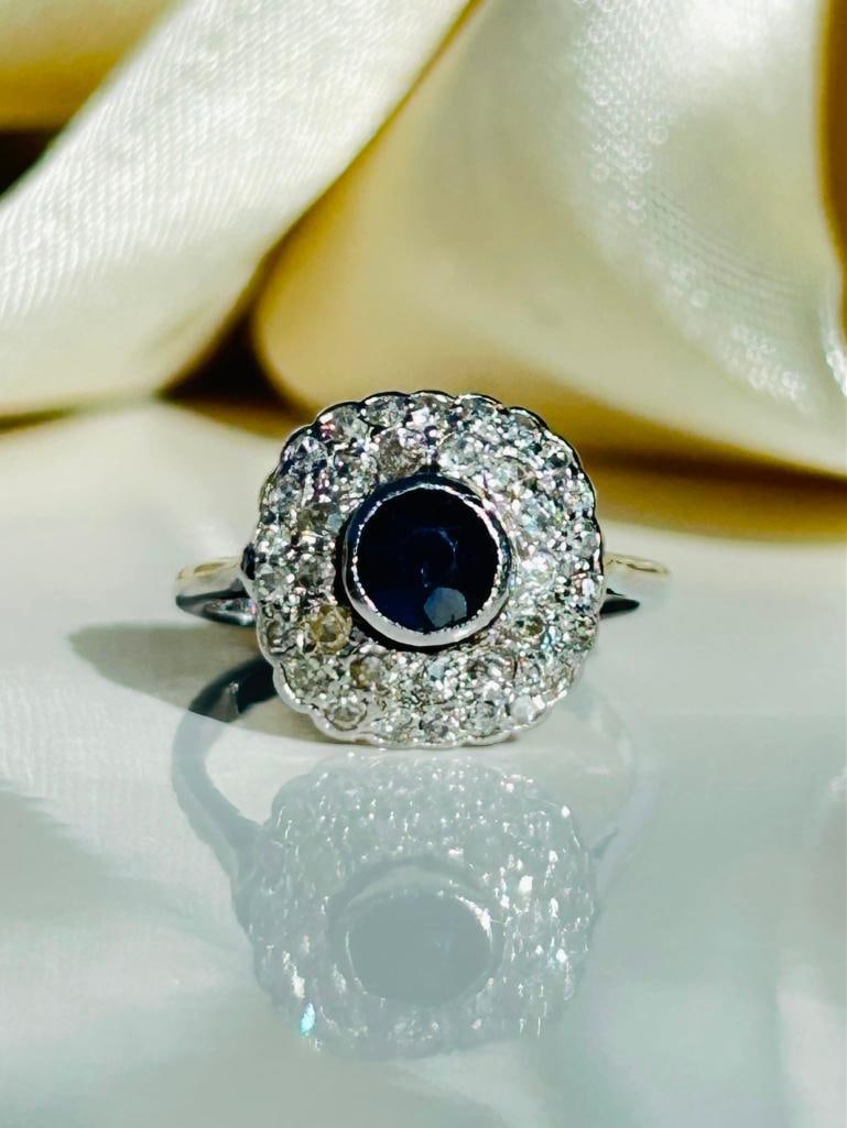 *Art Deco Sapphire and Diamond 18ct Yellow Gold Panel Ring: Art Deco Sapphire and Diamond 18ct Yellow Gold Panel Ring sweet and pretty ring measurements Ring Size: L or 6 head of ring 7mm x 7mm Weight: 2.93g stamped 18ct