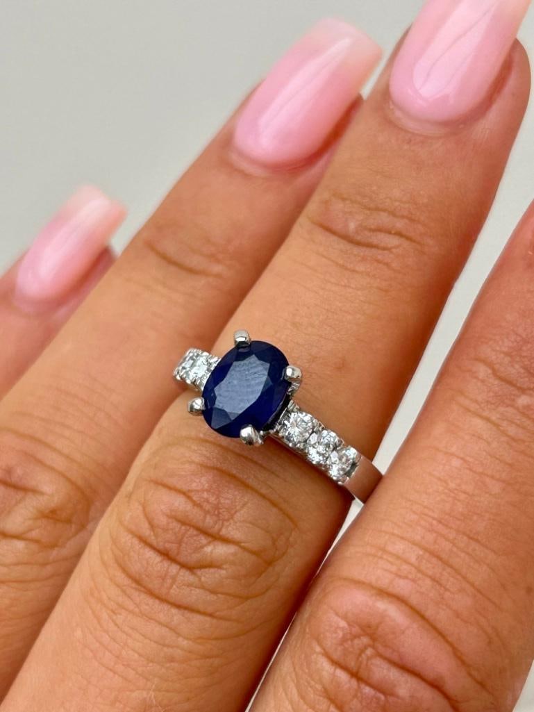 Wonderful Heavy Platinum Sapphire Ring with Diamond Shoulders - 2