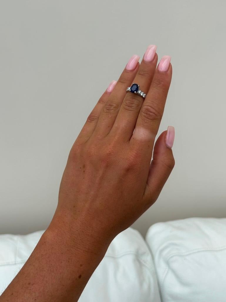 Wonderful Heavy Platinum Sapphire Ring with Diamond Shoulders - 3