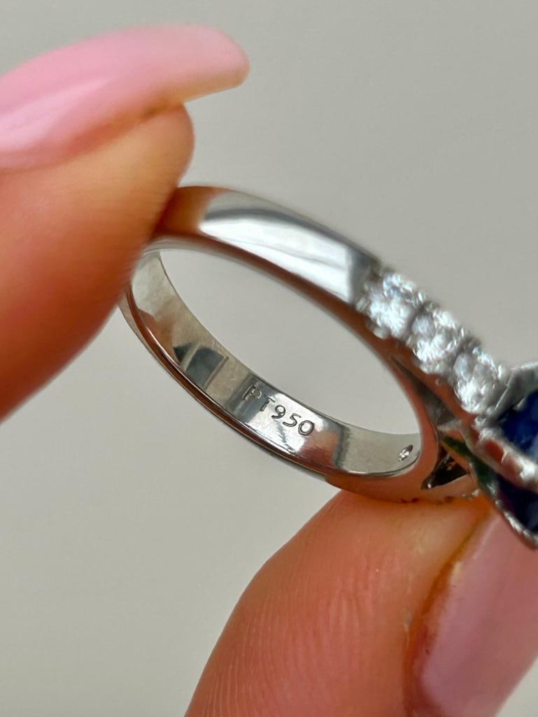 Wonderful Heavy Platinum Sapphire Ring with Diamond Shoulders - 6