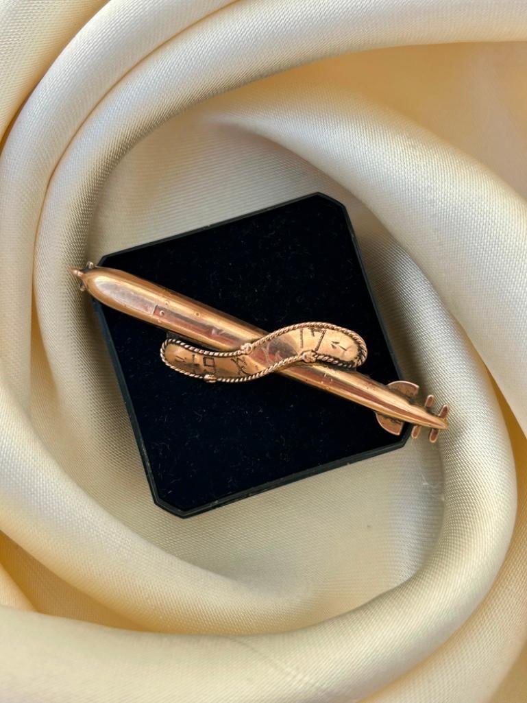 Antique Gold WW1 Torpedo Sweetheart Brooch C.1917 (1 of 5)