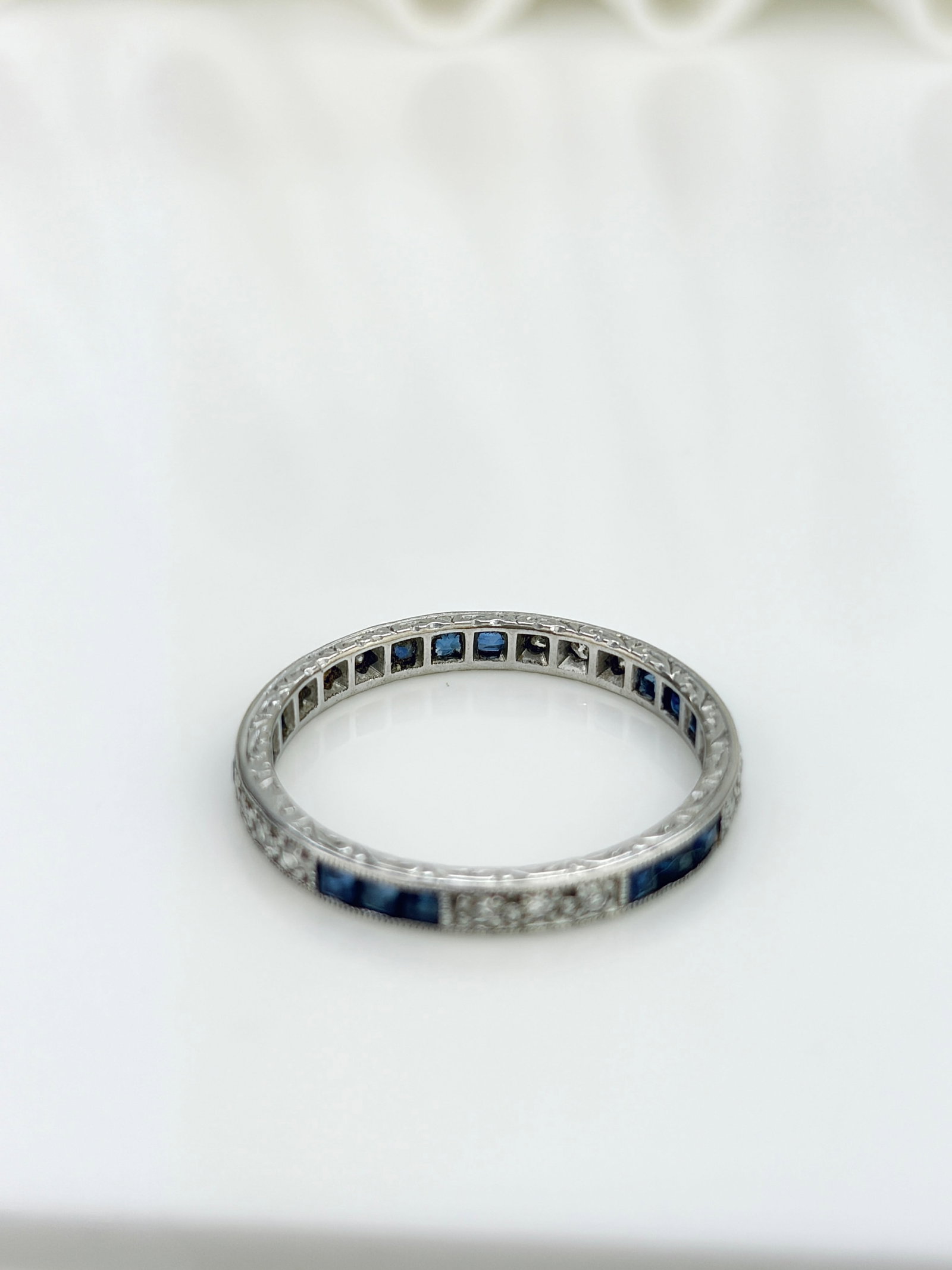 Antique Art Deco Platinum Sapphire and Diamond Full Eternity Band Ring - 2