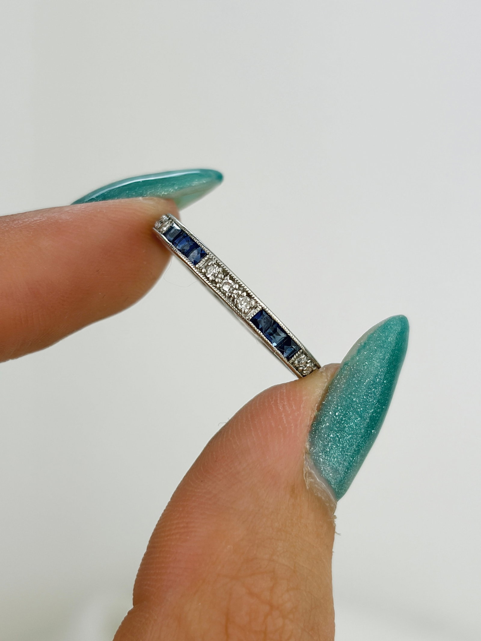 Antique Art Deco Platinum Sapphire and Diamond Full Eternity Band Ring - 4