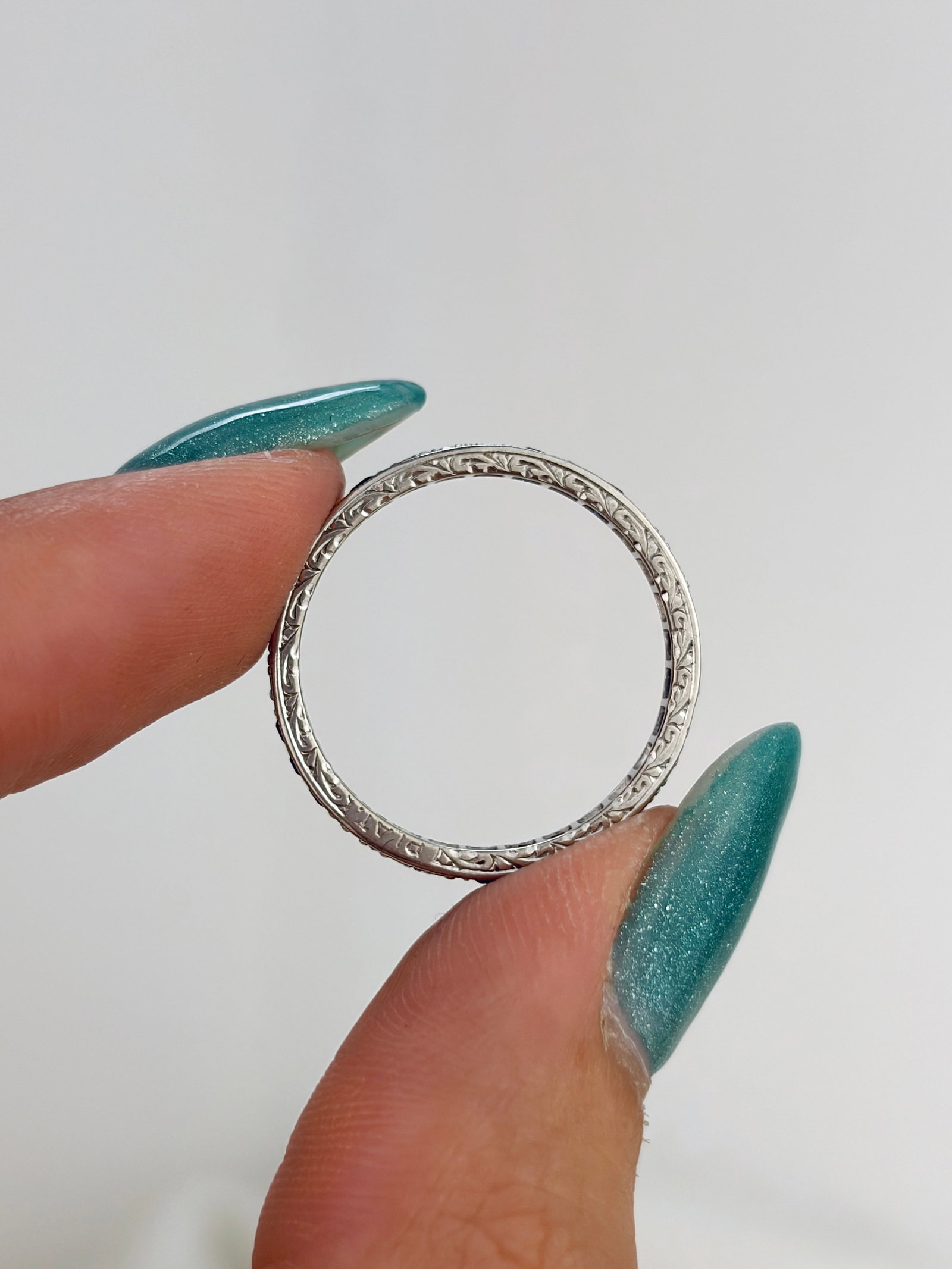 Antique Art Deco Platinum Sapphire and Diamond Full Eternity Band Ring - 5