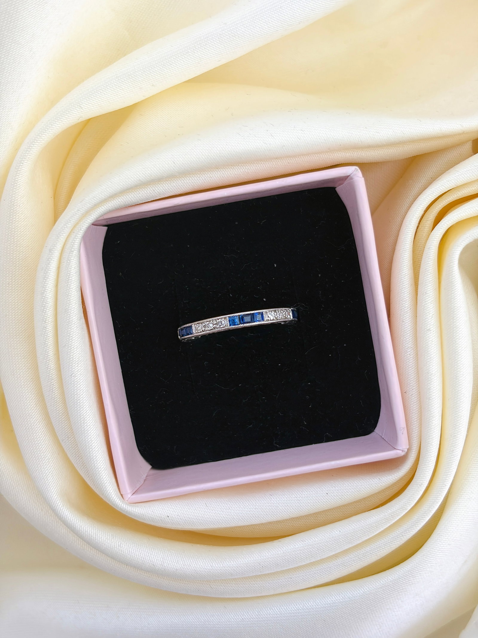 Antique Art Deco Platinum Sapphire and Diamond Full Eternity Band Ring - 8
