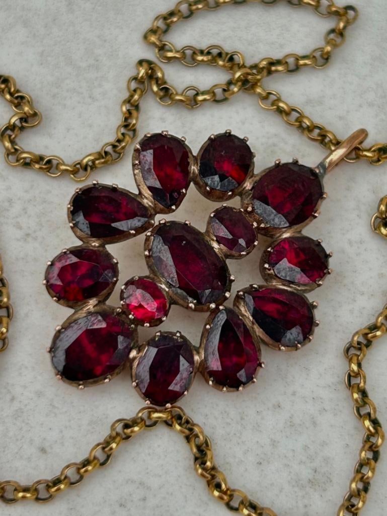 Antique Gold Large Garnet Pendant on Gold Chain (1 of 6)