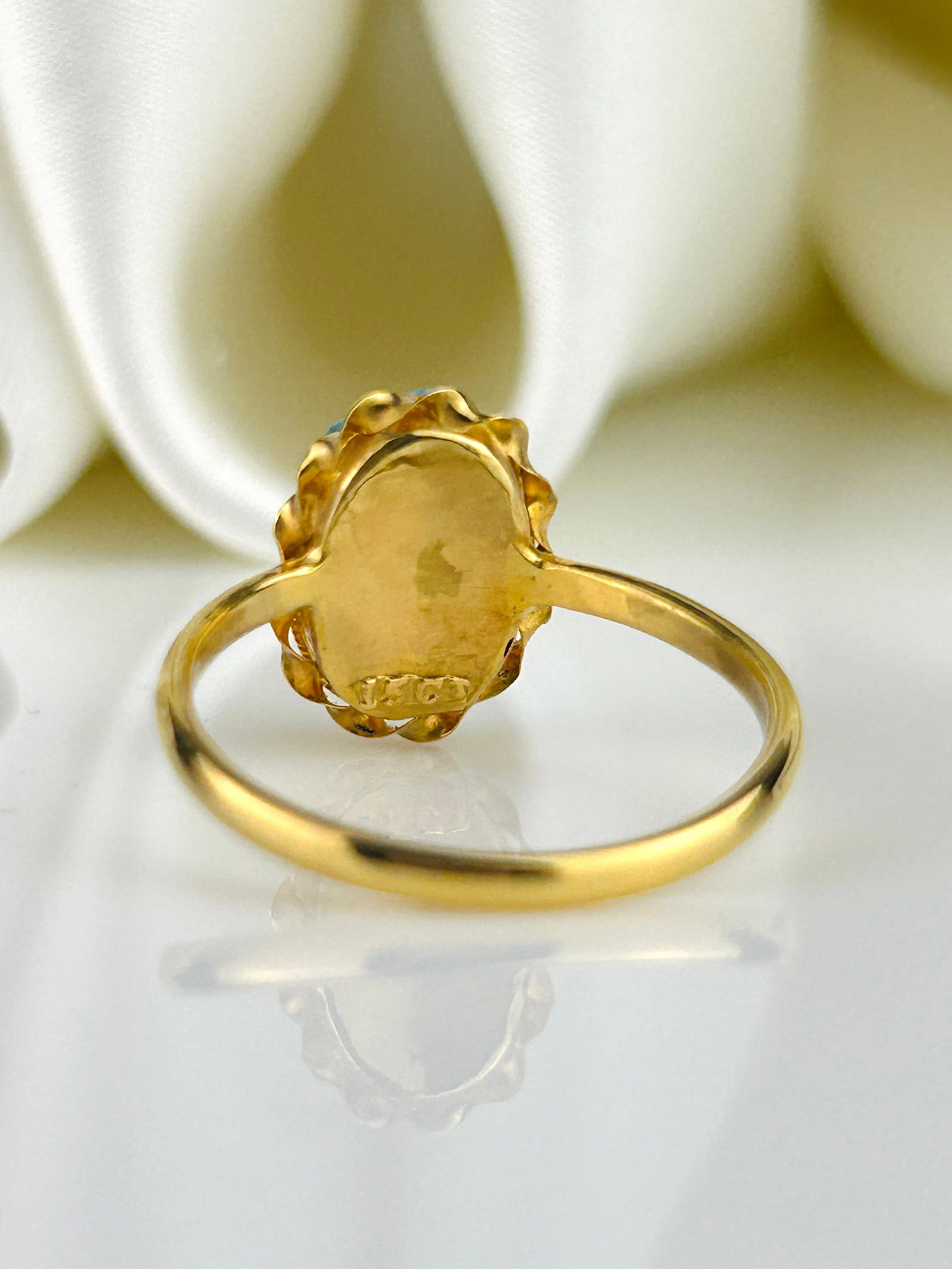 Antique Victorian Turquoise and Rose Cut Diamond Cluster Dome Ring in 15ct Gold - 4