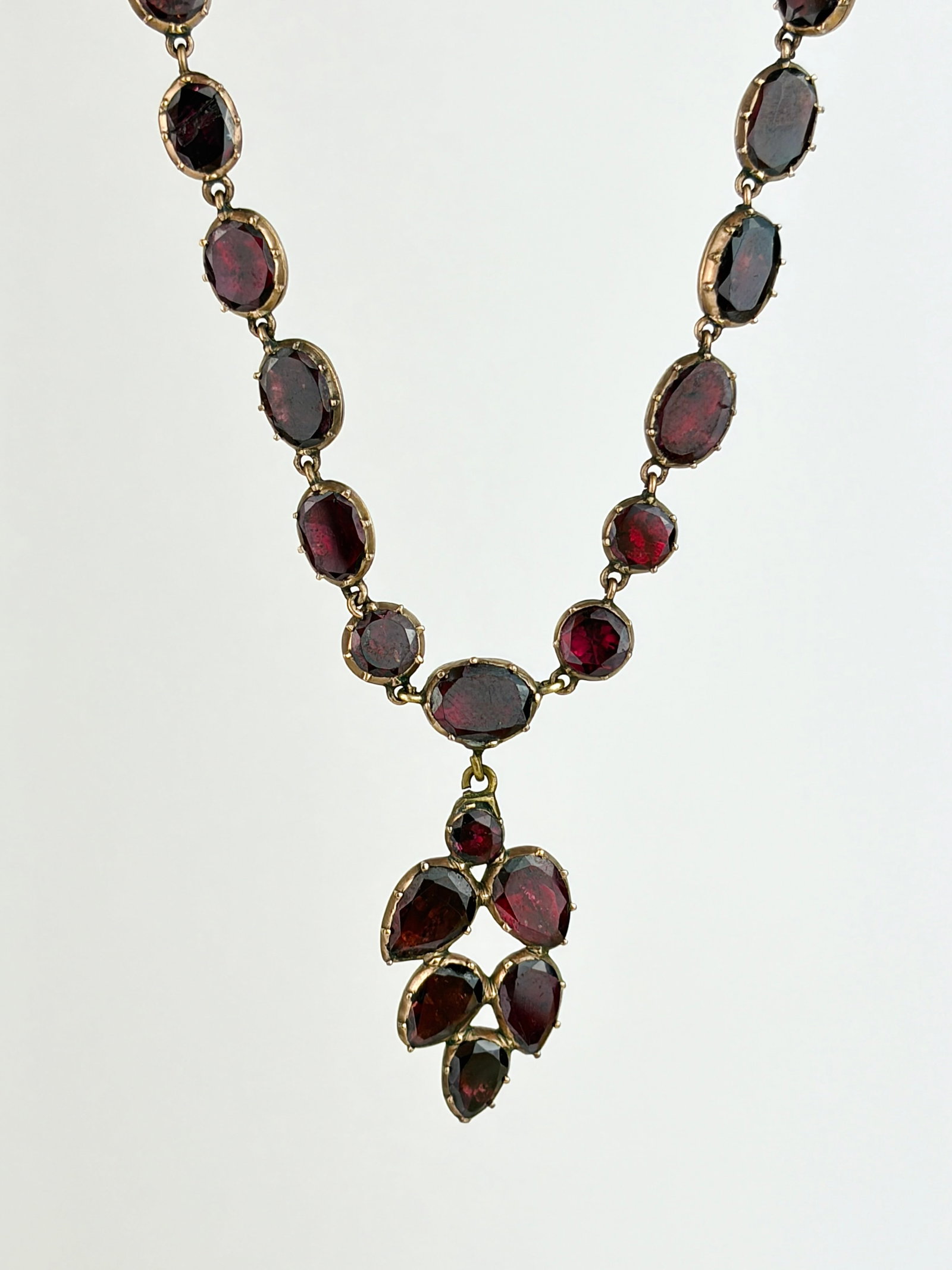 Antique Flat Cut Garnet Riviere Necklace with Drop in Gold (1 of 8)