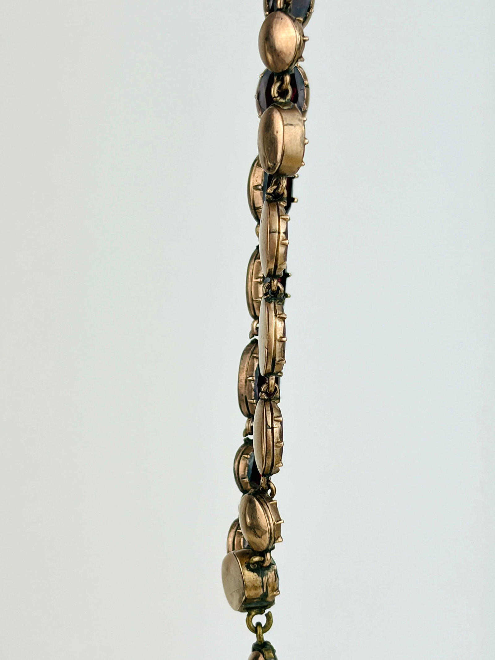 Antique Flat Cut Garnet Riviere Necklace with Drop in Gold - 2