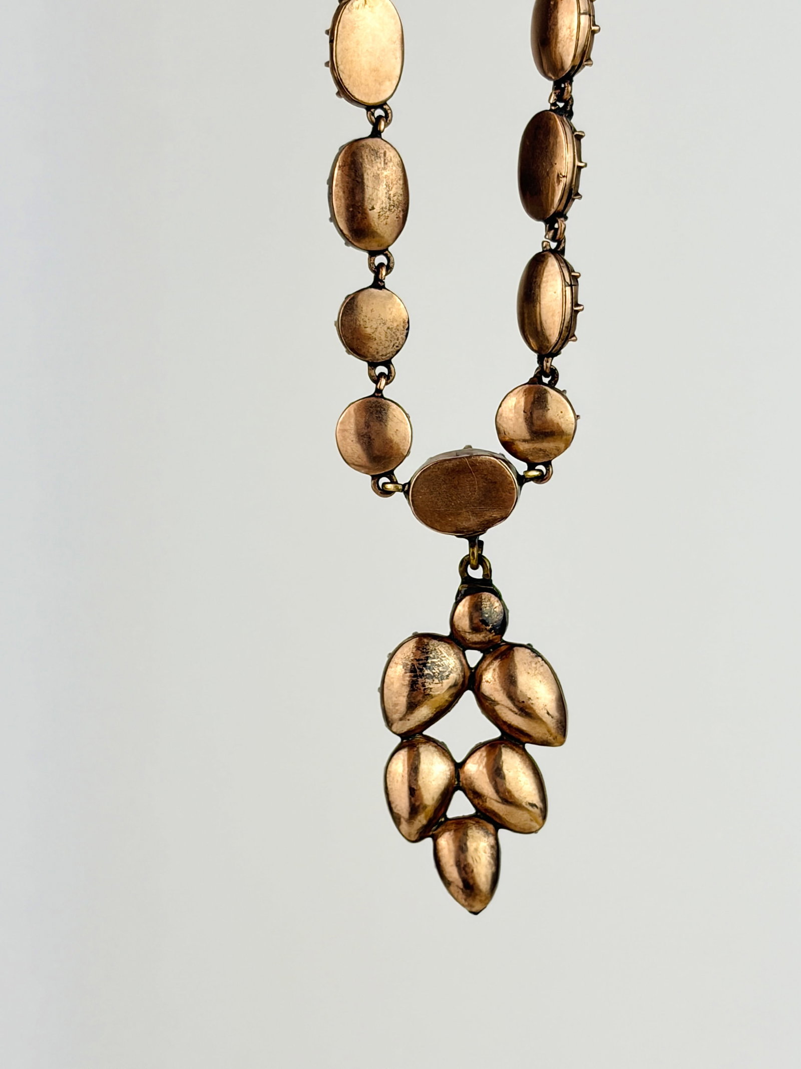 Antique Flat Cut Garnet Riviere Necklace with Drop in Gold - 3