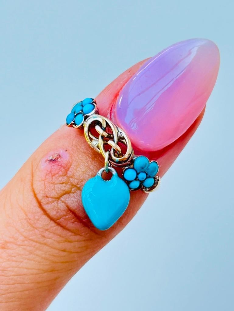 Antique Lovers Knot Hanging Heart Blue Enamel Ring in Yellow Gold: Antique Lovers Knot Hanging Heart Blue Enamel Ring in Yellow Gold precious and sweet ring measurements size UK N US 7 heart drop 15mm weight 2g materials yellow