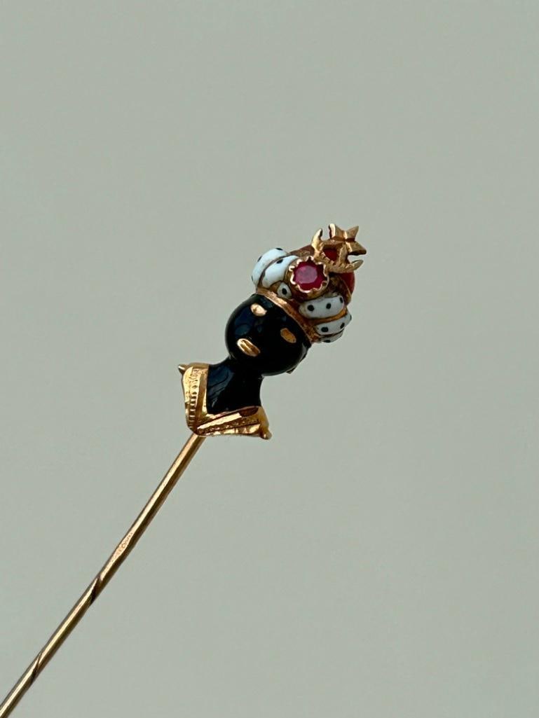 Antique Boxed Blackamoor Enamel Stick Pin Brooch - 3