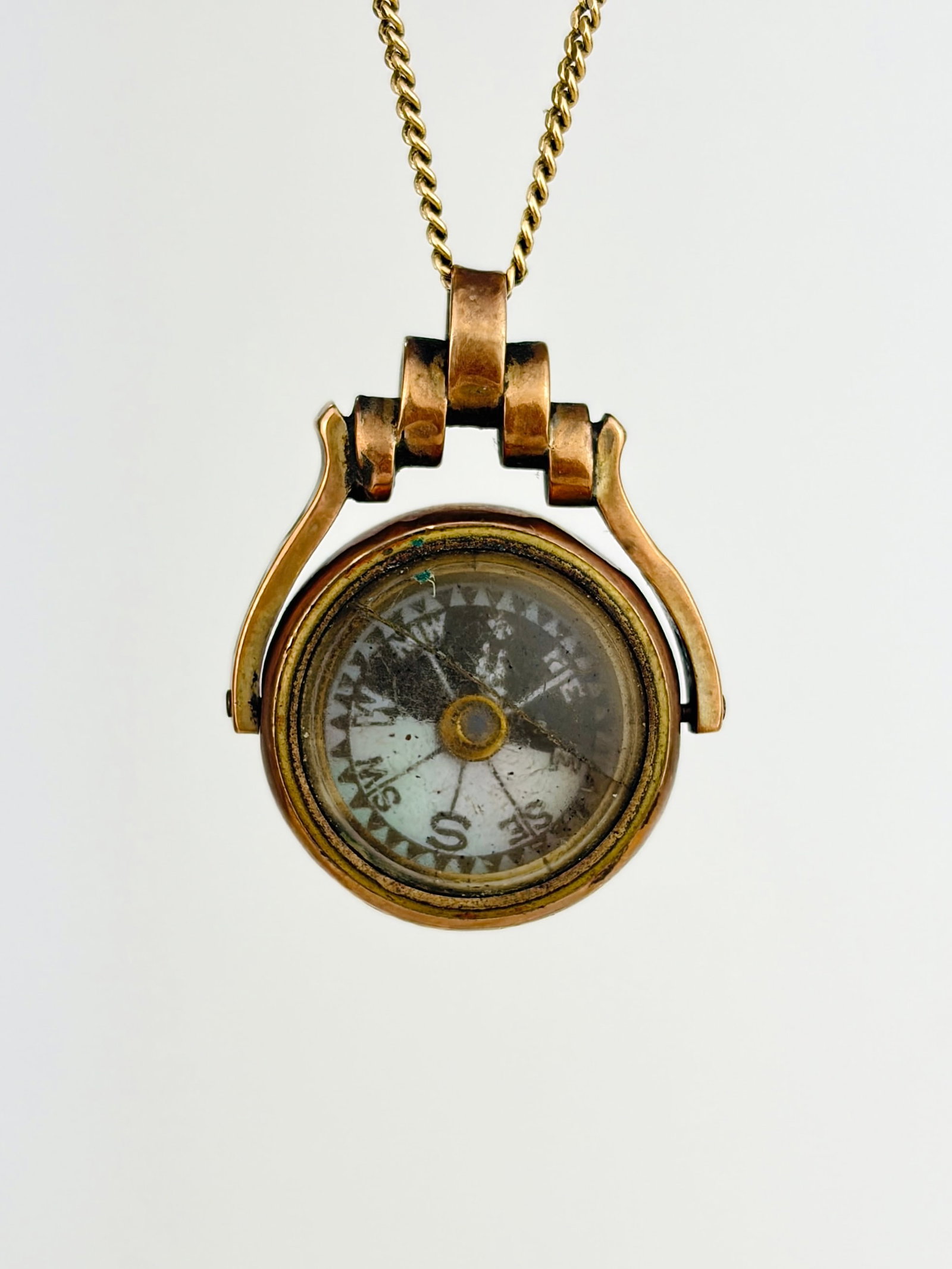 Antique c.1901 9ct Gold Compass and Bloodstone Spinning Fob Pendant AF: Antique c.1901 9ct Gold Compass and Bloodstone Spinning Fob Pendant Af