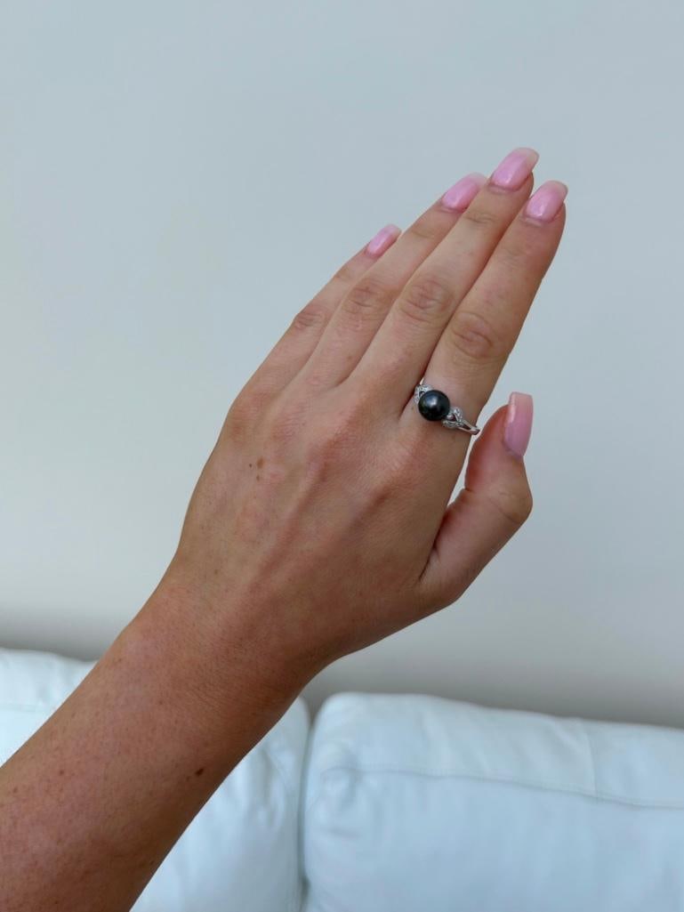 14ct White Gold South Sea Pearl and Diamond Ring - 8